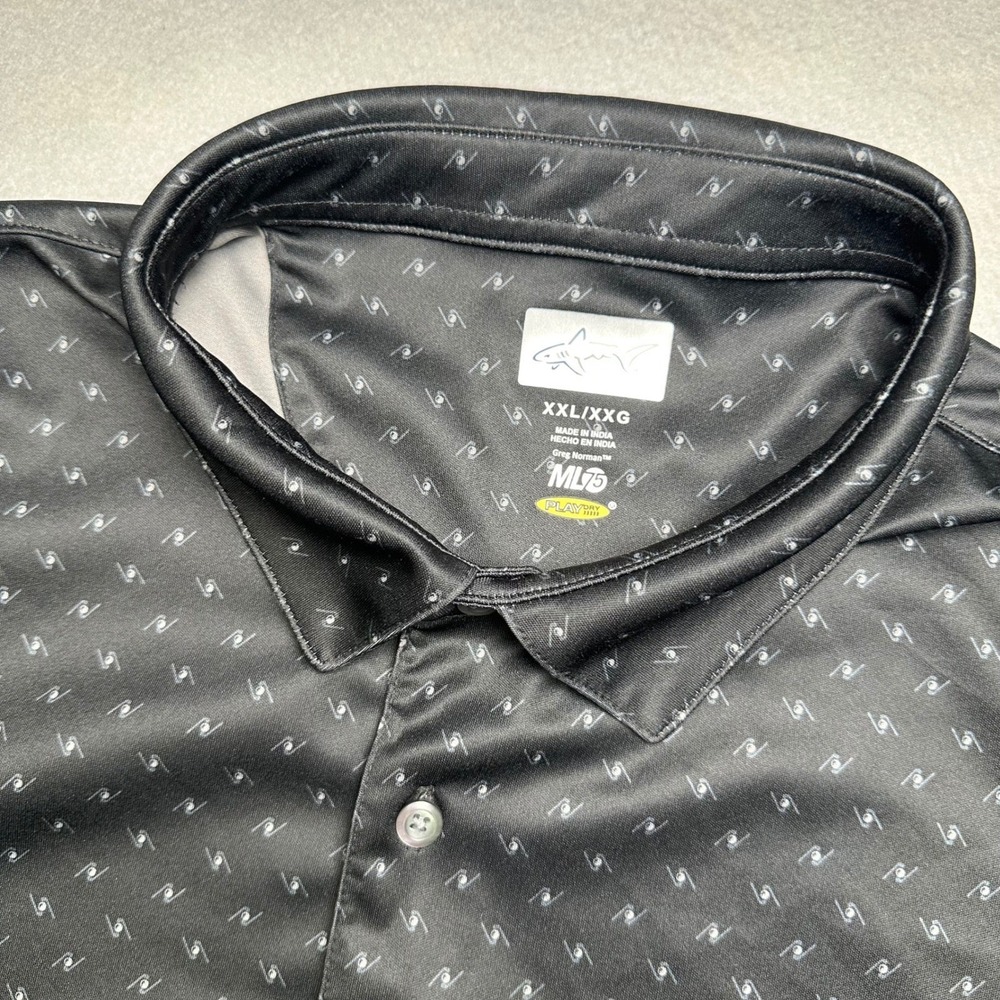 Greg Norman Polo Shirt Mens XXL Black Geometric ML75 Play Dry Short Sleeve